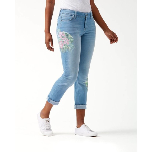 Tommy Bahama Temo Slim Boyfriend Jeans with Floral Print Accent - Size 27x29 - Picture 2 of 10